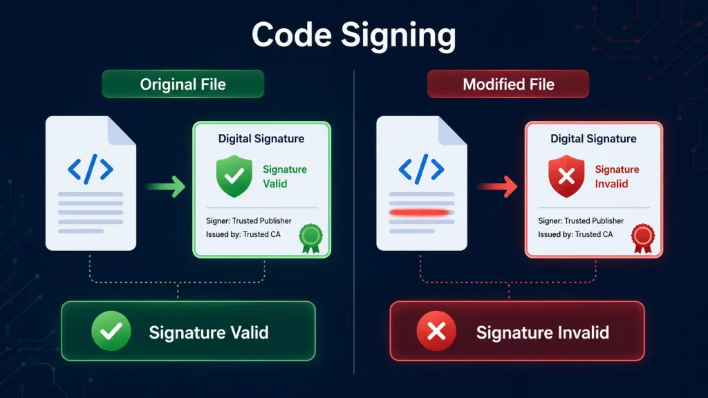 Code signing original vs modified file