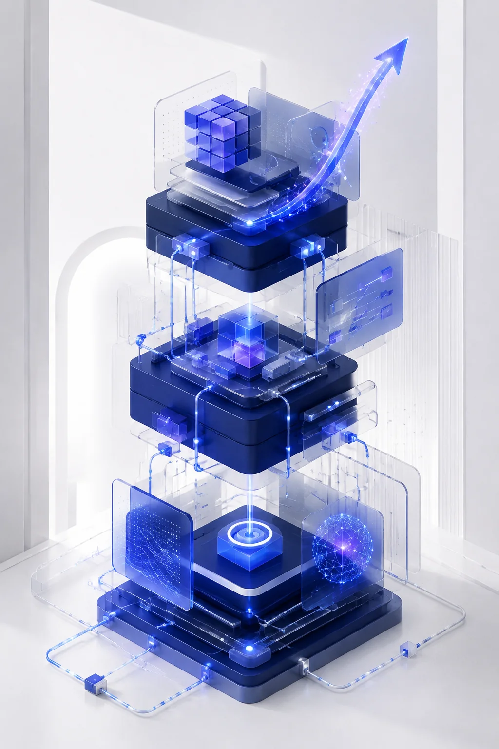 Abstract interconnected digital system representing software, automation and search growth